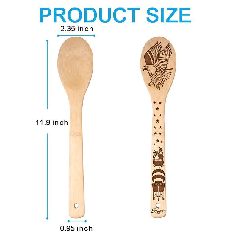 HYGNN Make American Great Again! American Flag Iconic Architecture Gift Idea Cooking Serving Utensils Natural Bamboo Kitchen House Warming Presents Slotted Wooden Spoons for Cooking Utensils Set of 5 - Image 2